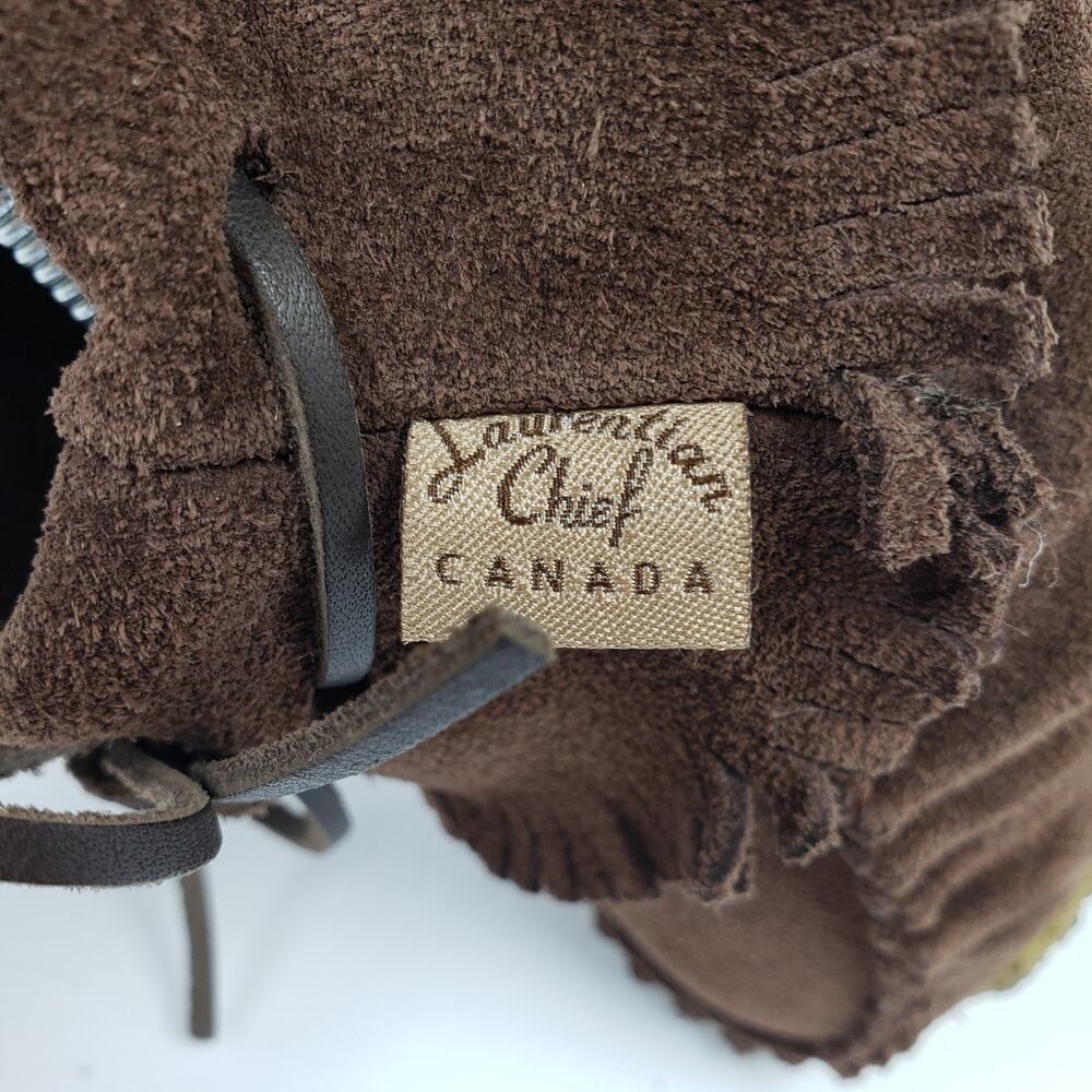 Laurentian Chief Canada Womens Size 7 Brown Leather Suede Fringe Moccasins Shoes - Picture 10 of 12